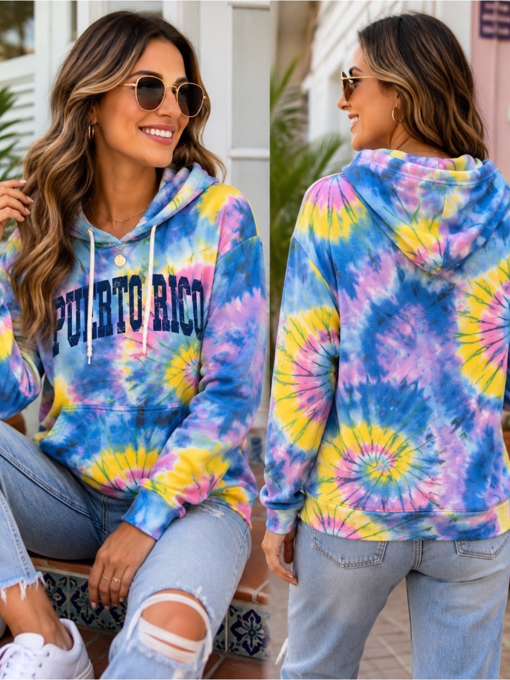 Ben Kaufman Puerto Rico Tie Dye Hoodie Pullover Fleece Sweatshirt Medium M